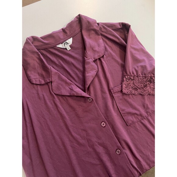 Y2K Womens Aerosoles Maroon Lace Button-Front Pajama Top Size XLarge - Picture 1 of 10